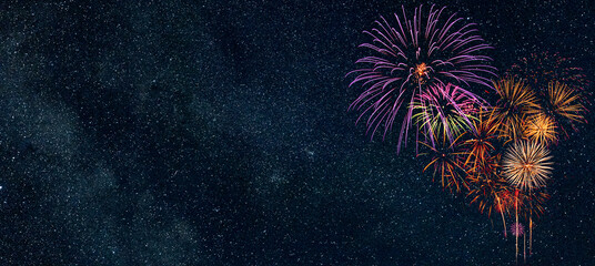 Fireworks with blur milky way background