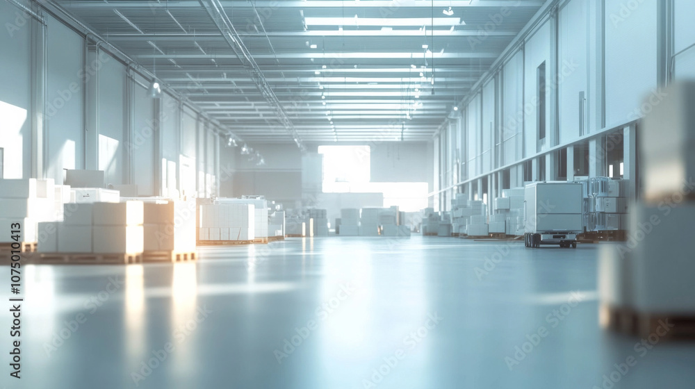Poster efficient distribution team coordinating inventory dispatch in large modern warehouse facility
