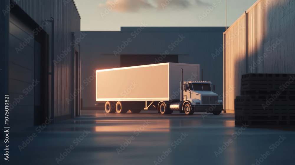 Aufkleber minimal 3d render of truck being loaded at a distribution center dock with smooth inventory