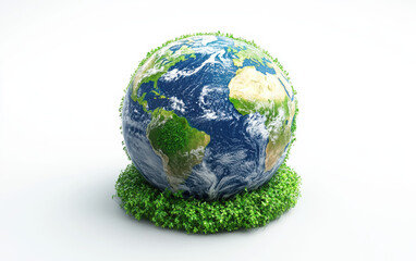 Earth surrounded by greenery, symbolizing environmental conservation and global sustainability. Ideal for environmental awareness campaigns and green energy projects.