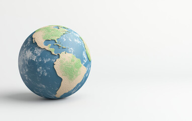 Detailed, high-resolution image of Earth depicting continents and oceans on a white background, ideal for educational, environmental, and global themes.