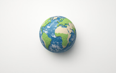 Minimalist globe illustration showing continents and oceans on a clean white background, representing geography, travel, and environmental themes.