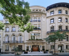 Elegant old New York townhouses in French Beaux Arts style