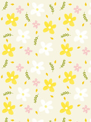seamless pattern with yellow, white, and pink flowers