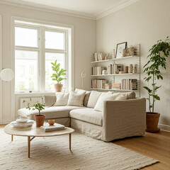Fototapeta premium modern living room with library shelf 