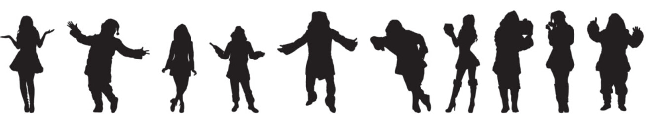 Christmas people silhouette full isolated collection 