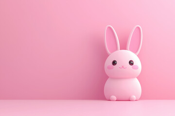 Fototapeta premium Adorable pink bunny toy with large ears against a matching pastel pink background. Perfect for children, decoration, or Easter-themed projects.