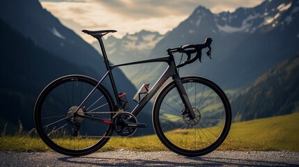 Fototapeta premium A photo of a sleek road bicycle on a mountain