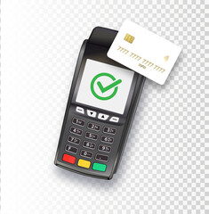 Vector 3d Realistic Payment Machine. POS Terminal Credit Card Isolated. Bank Payment Terminal.