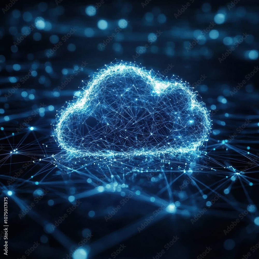 Poster Glowing cloud computing symbol representing internet technology and data storage