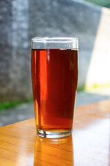 a glass of hot tea in the morning