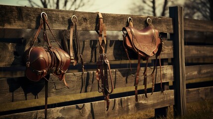 A photo of a set of horse riding equipment