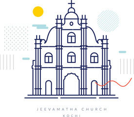 Fototapeta premium Jeevamatha (Our Lady Of Life) Roman Catholic Church Mattancherry - Kochi - Stock Illustration