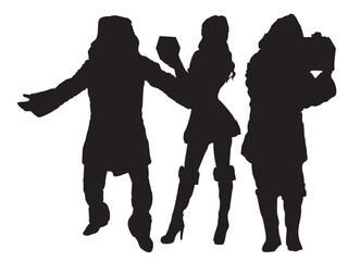 silhouettes of Christmas  people full isolated