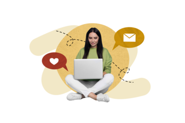 Poster artwork 3d collage sketch of lovely girl like distance work send letter receive answer isolated on drawing beige background