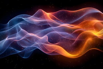 Obraz premium Abstract Wave of Glowing Light and Colorful Particles in Motion