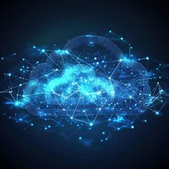 Cloud technology background glowing with blue digital elements and connections