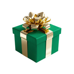 green gift box golden bow isolated on transparent background