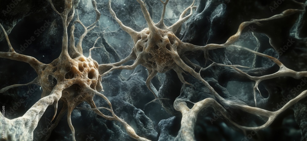 Poster neurons interconnected in intricate network, showcasing cellular structure and detail