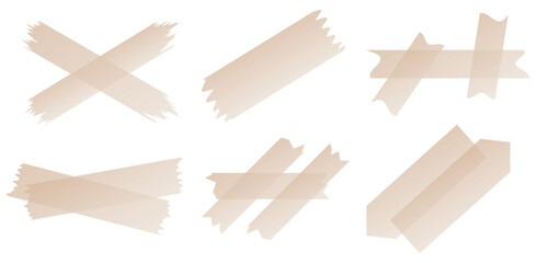 Set of beige semi-transparent washi tapes isolated on white. Washi tapes collection in vector. Pieces of decorative tape for scrapbooks. Torn paper. Gradient