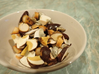 preparation of a mushroom soup in kitchen