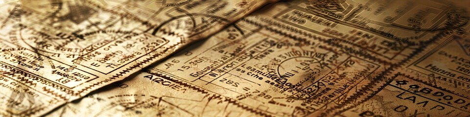 Collection of Vintage Passport Stamps on Aged Paper"