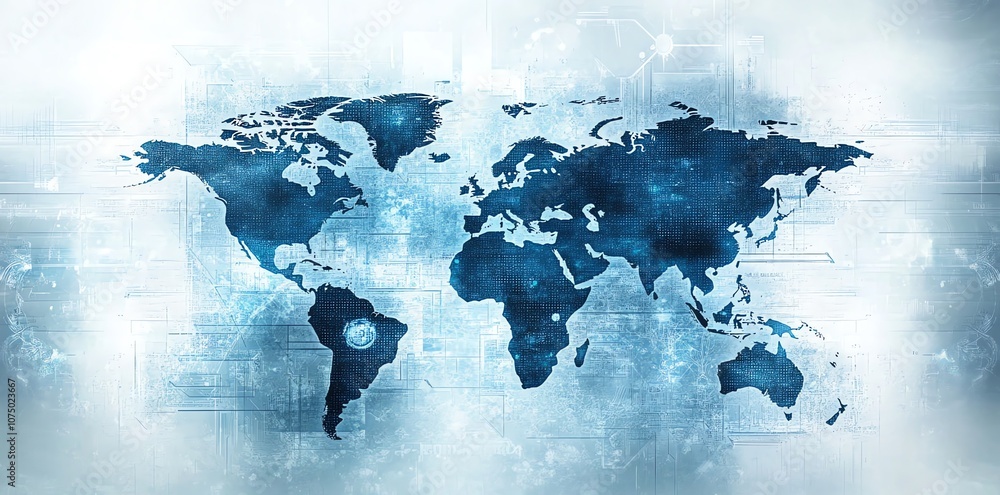 Poster World map with a textured background and small circles.