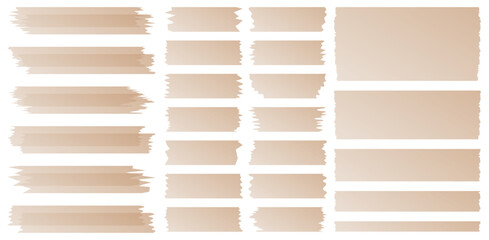 Set of beige semi-transparent washi tapes isolated on white. Washi tapes collection in vector. Pieces of decorative tape for scrapbooks. Torn paper. Gradient