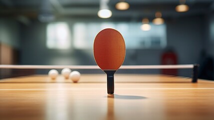 A photo of a table tennis paddle and ball