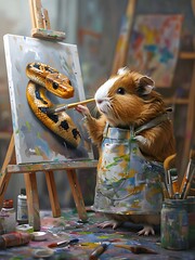 Guinea pig paints snake portrait