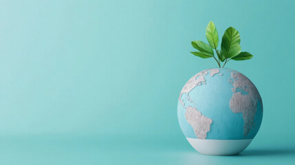 Global Environmental Stewardship:3D of Earth Holding Plant Symbolizing Clean Energy and Corporate