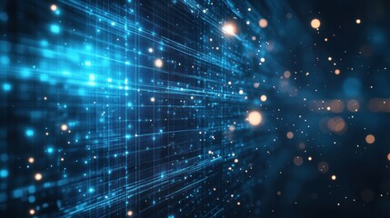 Fototapeta premium Abstract blue technology background with glowing lines and grid