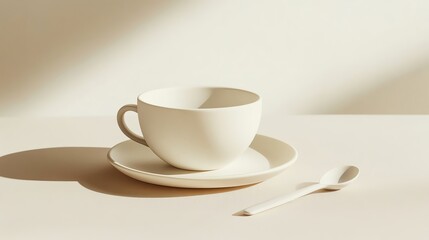 Obraz premium Minimalist white cup on a simple plate.