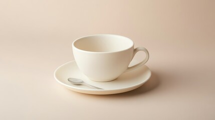 Obraz premium Elegant white cup and saucer on a pastel background.