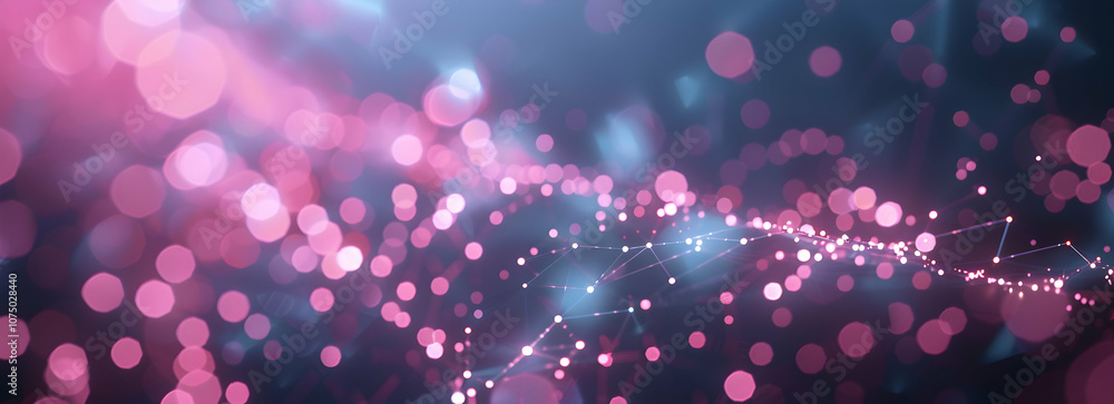 Poster abstract digital background with glowing lines and dots forming interconnected geometric shapes in b