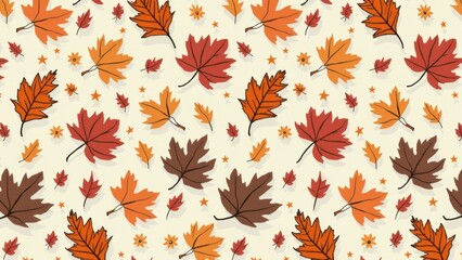 Obraz premium A vibrant arrangement of autumn leaves in shades of orange, red, brown, and yellow scattered across a light background, capturing the essence of fall Thanksgiving day concept