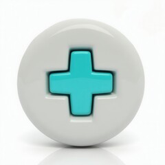 Obraz premium The turquoise plus symbol stands out prominently on a white circular backdrop, enhancing visibility.