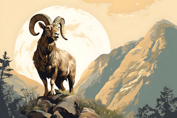 vintage illustration of a mountain goat