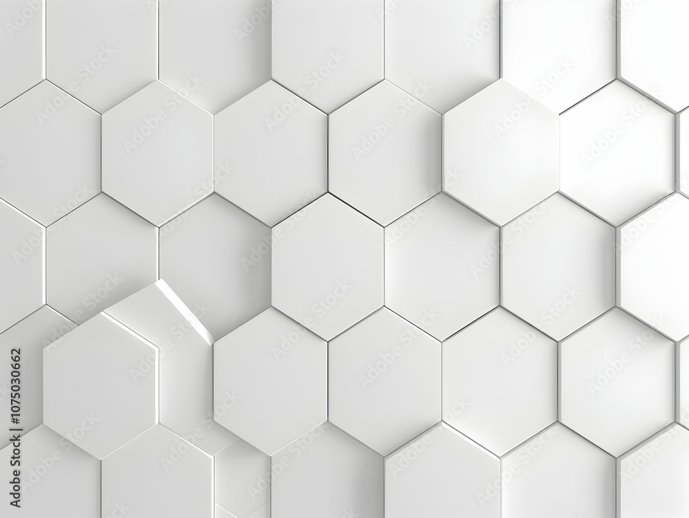 Poster 3d render, abstract white background with a hexagonal pattern for a technology