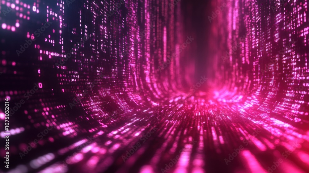 Poster Binary code in the cyberspace. Abstract 3d rendering - Generated AI