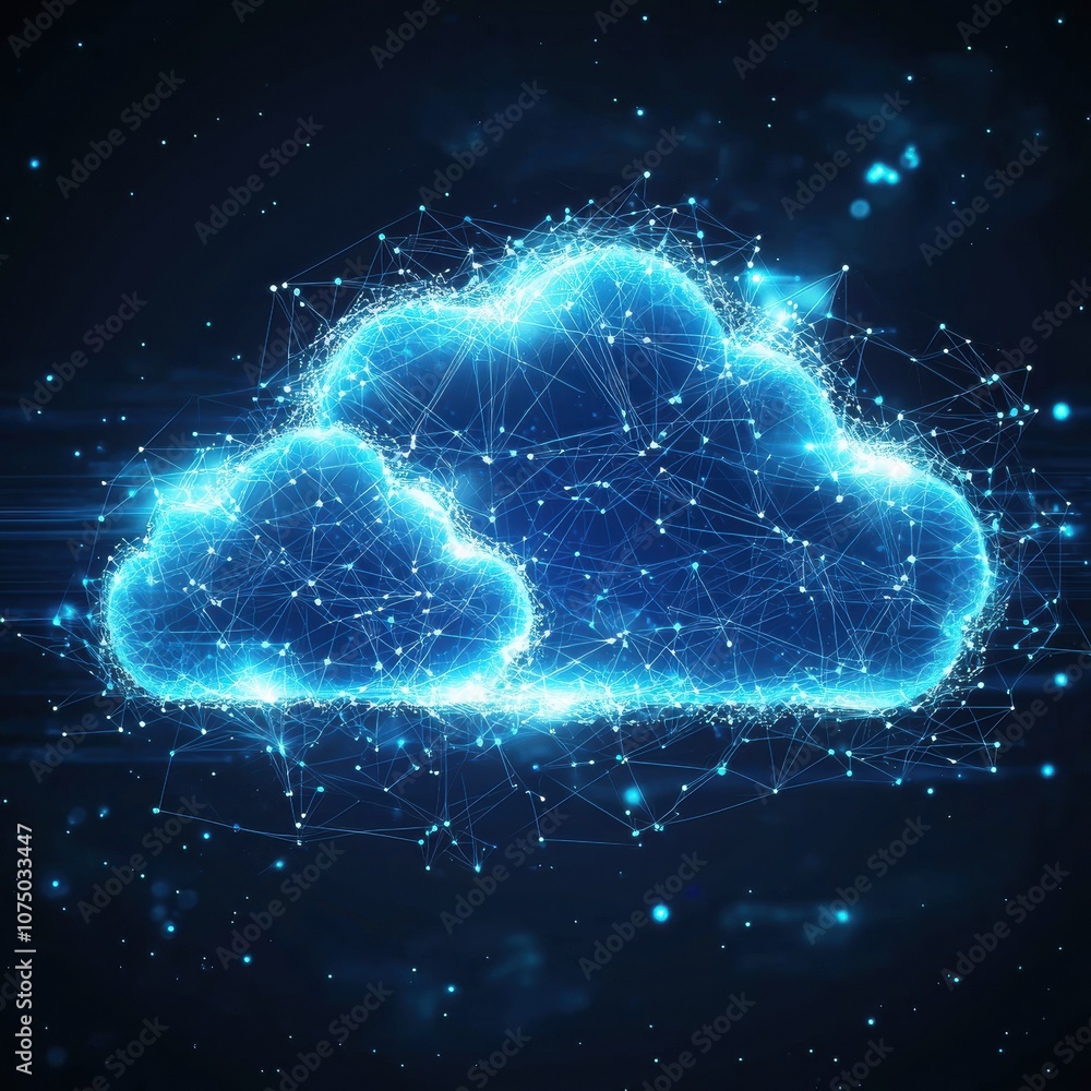 Poster Glowing digital cloud computing representing internet technology and data storage