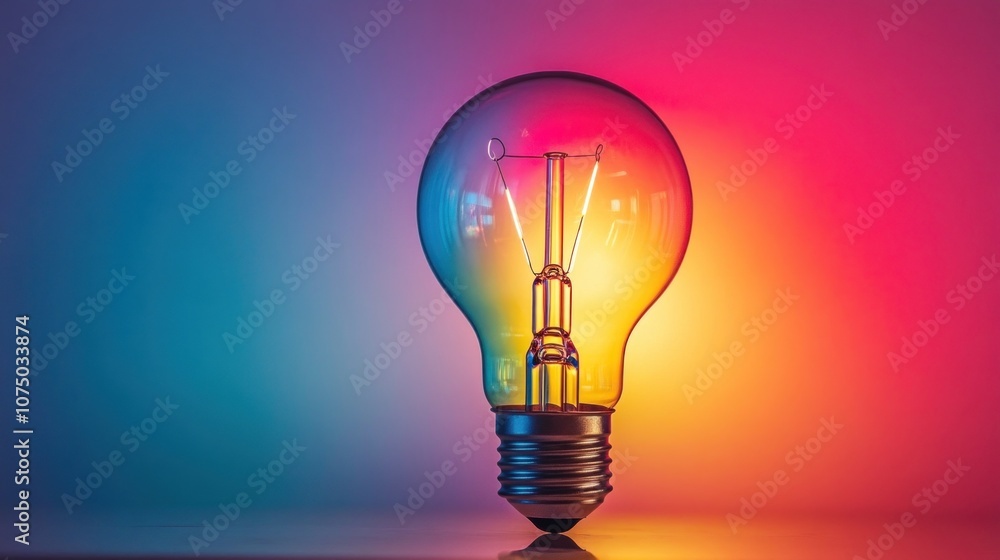 Poster incandescent light bulb on a colorful background with copy space. - generated ai