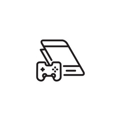 A simple line drawing of a game console and controller on icon. A minimalist icon showing a game console and a controller. Editable icon.