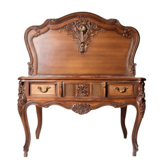 Elegant antique wooden furniture with intricate carvings and detailed craftsmanship, transparent background