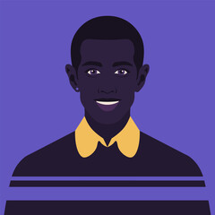 Portrait of a young happy African man smiling. Avatar for social media. Vector flat illustration