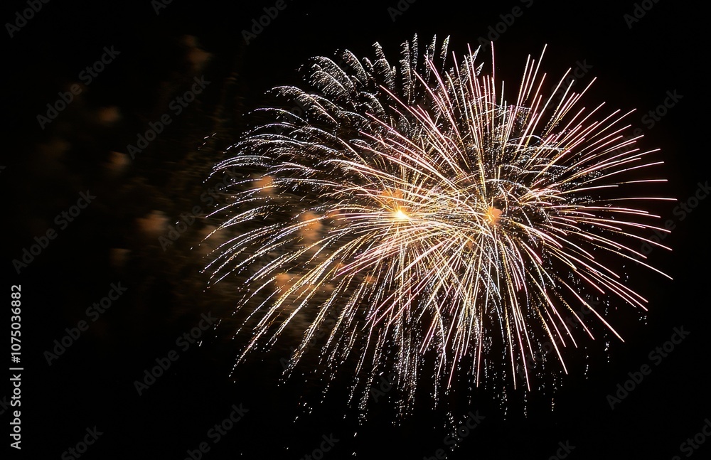 Poster Fireworks exploding against dark night sky creating a spectacular display of light and color