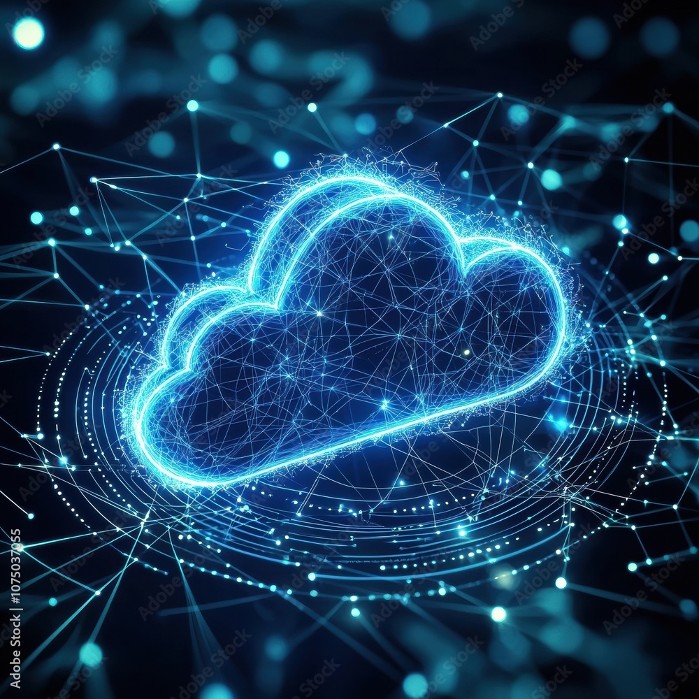 Aufkleber Cloud computing technology connecting digital network with light effects on dark background