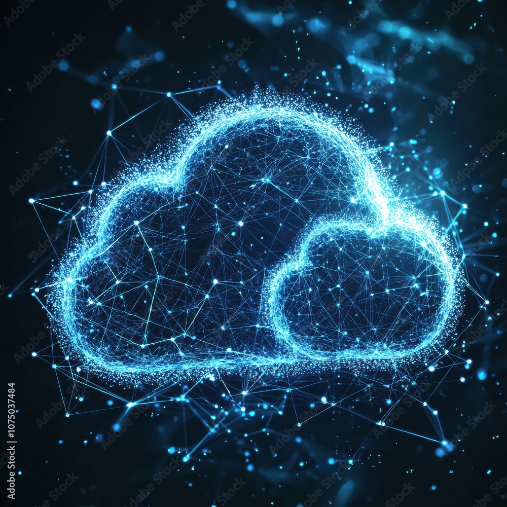 Poster cloud computing technology: glowing digital network and connections