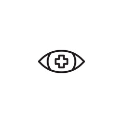 An eye with a plus symbol inside, representing medical attention or focus on eye health on icon. A visual metaphor for careful observation and medical expertise. Editable icon.