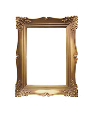 Old golden vintage photo frame on a transparent background, space for your image or text